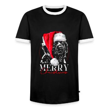 Santa LEONBERGER Merry Christmas Chiens Wilsigns - T-shirt contrasté Homme - noir/blanc - Devant - AI Model Female 172 light (172cm) & AI Model Male 178 light (178cm)