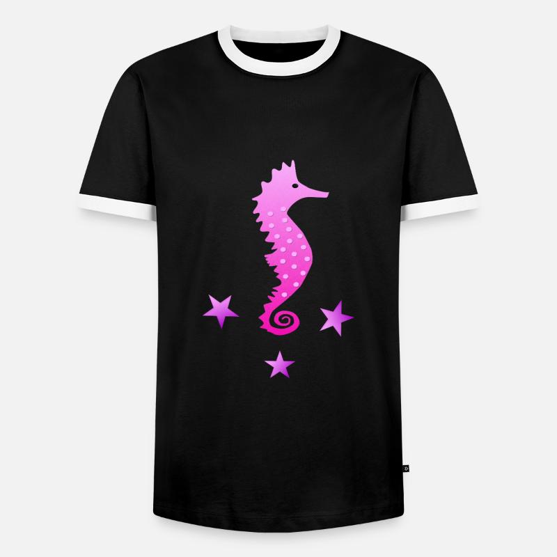 rosa Seepferdchen Wasserratte Schwimmabzeichen - Männer Kontrast-T-Shirt - Schwarz/Weiß