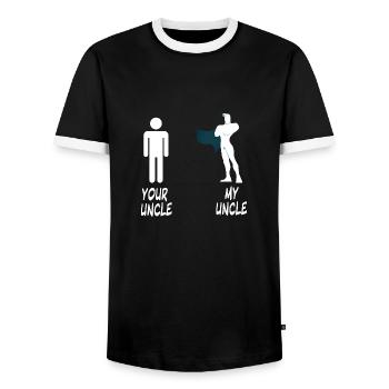 YOUR UNCLE - MY UNCLE - funny comparison - Men's Ringer Shirt - black/white - Front - AI Model Female 172 light (172cm) & AI Model Male 178 light (178cm)
