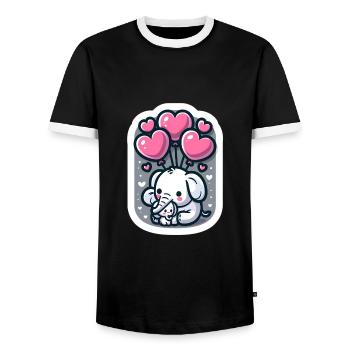 Cute baby elephant with heart balloon elephant mom - Men's Ringer Shirt - black/white - Front - AI Model Female 172 light (172cm) & AI Model Male 178 light (178cm)