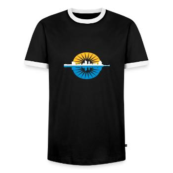 Leipzig Skyline - Men's Ringer Shirt - black/white - Front - AI Model Female 172 light (172cm) & AI Model Male 178 light (178cm)