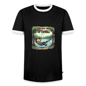 Catching Fish? Optional! Fisherman Fishing Shirt - Men's Ringer Shirt - black/white - Front - AI Model Female 172 light (172cm) & AI Model Male 178 light (178cm)