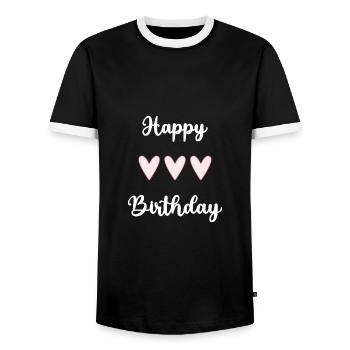 HAPPY BIRTHDAY. HAPPY BIRTHDAY. ANNIVERSARY. - Men's Ringer Shirt - black/white - Front - AI Model Female 172 light (172cm) & AI Model Male 178 light (178cm)