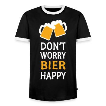 Don't Worry Bier Happy - Männer Kontrast-T-Shirt - Schwarz/Weiß - Vorne - AI Model Female 172 light (172cm) & AI Model Male 178 light (178cm)