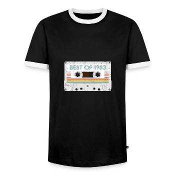 BEST OF 1983 Cassette Tape - Men's Ringer Shirt - black/white - Front - AI Model Female 172 light (172cm) & AI Model Male 178 light (178cm)