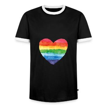pride colorful rainbow csd gay love heart marriage love love - Men's Ringer Shirt - black/white - Front - AI Model Female 172 light (172cm) & AI Model Male 178 light (178cm)