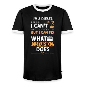 Je suis un mécanicien diesel que je ne peux pas ficher... - T-shirt contrasté Homme - noir/blanc - Devant - AI Model Female 172 light (172cm) & AI Model Male 178 light (178cm)