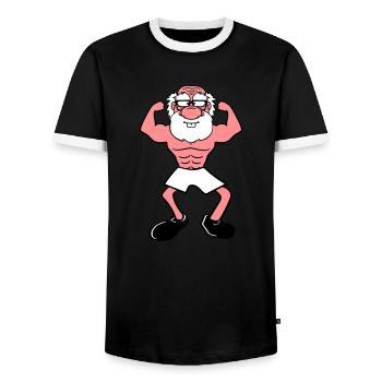 alt opa grossvater hornbrille bart bodybuilder sta - Männer Kontrast-T-Shirt - Schwarz/Weiß - Vorne - AI Model Female 172 light (172cm) & AI Model Male 178 light (178cm)