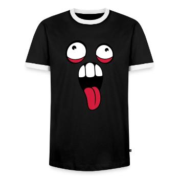 verrueckt gesicht kopf augen zunge mund rausstreck - Männer Kontrast-T-Shirt - Schwarz/Weiß - Vorne - AI Model Female 172 light (172cm) & AI Model Male 178 light (178cm)