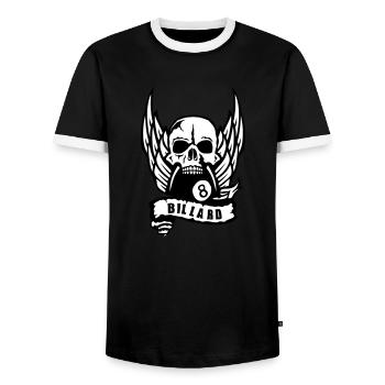 billiards head dead skull wing banner logo - Men's Ringer Shirt - black/white - Front - AI Model Female 172 light (172cm) & AI Model Male 178 light (178cm)