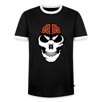 brain brain death brain skull - Men's Ringer Shirt - black/white - Front - AI Model Female 172 light (172cm) & AI Model Male 178 light (178cm)