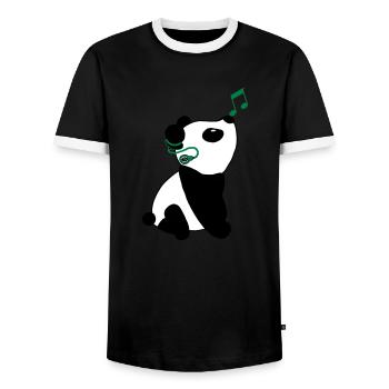 Panda with cochlear implant - Men's Ringer Shirt - black/white - Front - AI Model Female 172 light (172cm) & AI Model Male 178 light (178cm)