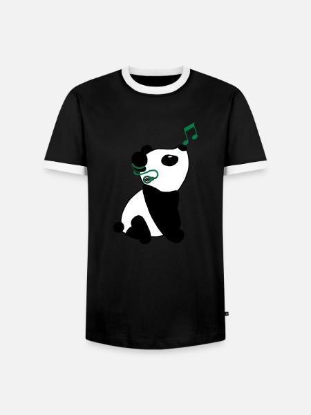 Panda with cochlear implant - Men's Ringer Shirt - black/white