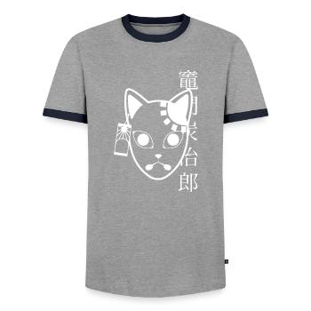 Anime funny face mask - Men's Ringer Shirt - grey/navy  - Front - AI Model Female 172 light (172cm) & AI Model Male 178 light (178cm)