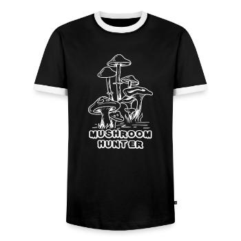 Mushroom Hunter Funny Quote Nature Vegetable - Men's Ringer Shirt - black/white - Front - AI Model Female 172 light (172cm) & AI Model Male 178 light (178cm)