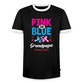 Pink or Blue Grandpapa Loves You Gender Reveal - Men's Ringer Shirt - black/white - Front - AI Model Female 172 light (172cm) & AI Model Male 178 light (178cm)