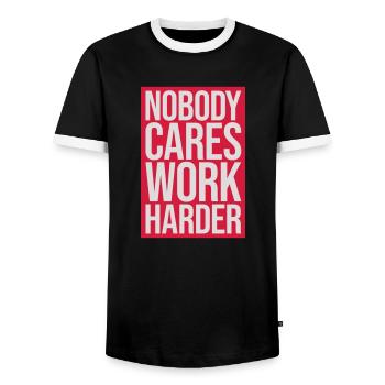 nobody cares work harder - Men's Ringer Shirt - black/white - Front - AI Model Female 172 light (172cm) & AI Model Male 178 light (178cm)