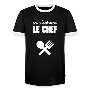 Ici c’est moi le chef - T-shirt contrasté Homme - noir/blanc - Devant - AI Model Female 172 light (172cm) & AI Model Male 178 light (178cm)