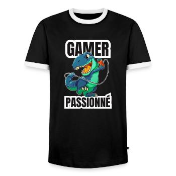 gamer passionné - T-shirt contrasté Homme - noir/blanc - Devant - AI Model Female 172 light (172cm) & AI Model Male 178 light (178cm)