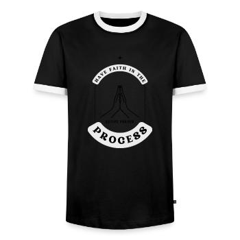 Active Prayer Praying Christianity Gift - Men's Ringer Shirt - black/white - Front - AI Model Female 172 light (172cm) & AI Model Male 178 light (178cm)