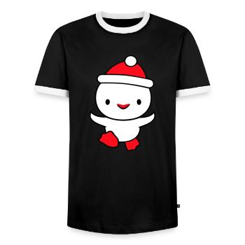 Duck Winter Hat Snow Play Fun Christmas - Men's Ringer Shirt - black/white - Front - AI Model Female 172 light (172cm) & AI Model Male 178 light (178cm)