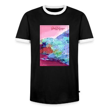 Portofino,italy,port,sea,landscape,italy - Men's Ringer Shirt - black/white - Front - AI Model Female 172 light (172cm) & AI Model Male 178 light (178cm)