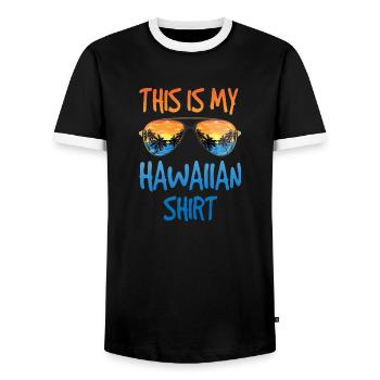 This is my Hawaiian shirt - Men's Ringer Shirt - black/white - Front - AI Model Female 172 light (172cm) & AI Model Male 178 light (178cm)