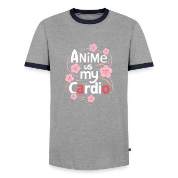 Anime Is My Cardio - Men's Ringer Shirt - grey/navy  - Front - AI Model Female 172 light (172cm) & AI Model Male 178 light (178cm)