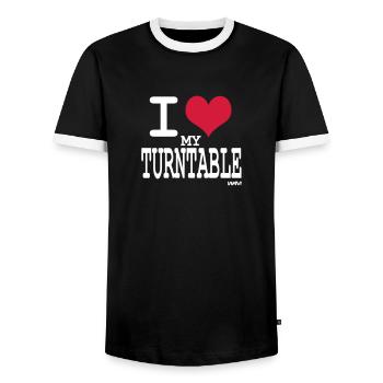 turntable - Men's Ringer Shirt - black/white - Front - AI Model Female 172 light (172cm) & AI Model Male 178 light (178cm)