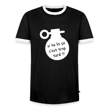 si tu lis ça c'est trop tard - T-shirt contrasté Homme - noir/blanc - Devant - AI Model Female 172 light (172cm) & AI Model Male 178 light (178cm)