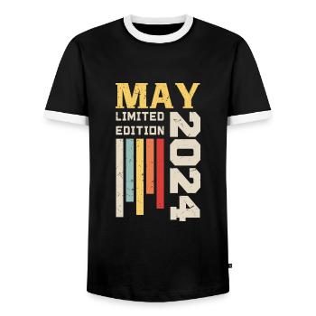 May 2024 - Birthday gift born in May 2024 May - Men's Ringer Shirt - black/white - Front - AI Model Female 172 light (172cm) & AI Model Male 178 light (178cm)