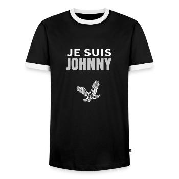 Je suis Johnny aigle - T-shirt contrasté Homme - noir/blanc - Devant - AI Model Female 172 light (172cm) & AI Model Male 178 light (178cm)