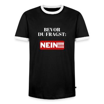 Bevor du fragst: NEIN!!! - Männer Kontrast-T-Shirt - Schwarz/Weiß - Vorne - AI Model Female 172 light (172cm) & AI Model Male 178 light (178cm)