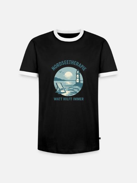 Nordseetherapie - Watt hilft immer - Männer Kontrast-T-Shirt - Schwarz/Weiß