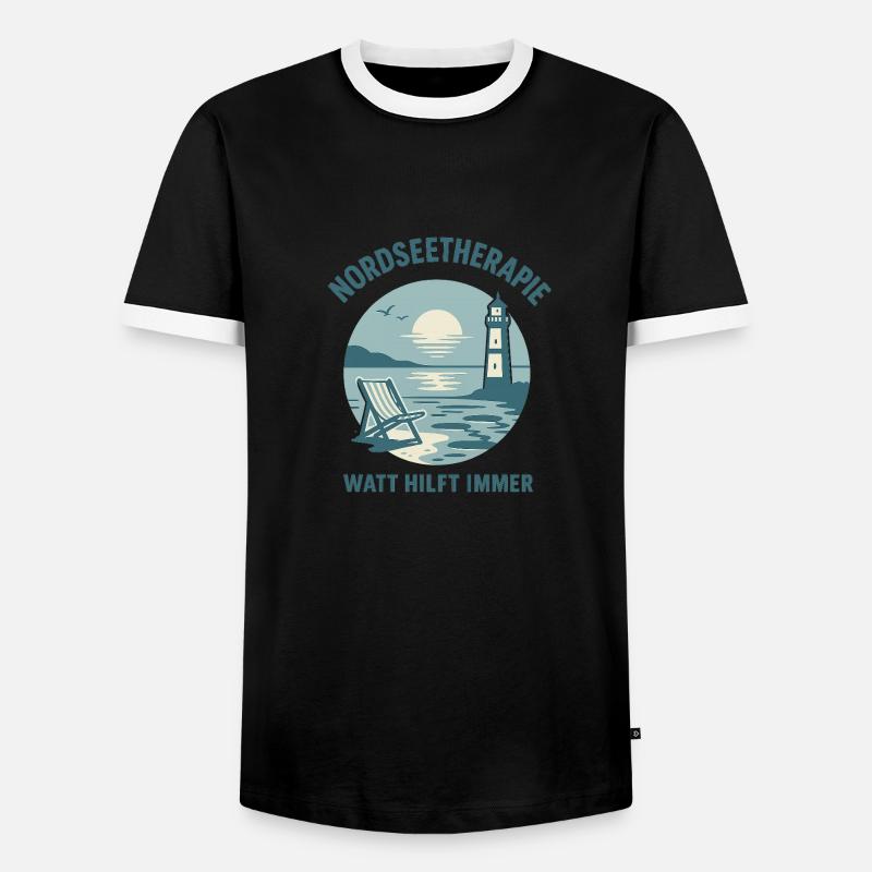 Nordseetherapie - Watt hilft immer - Männer Kontrast-T-Shirt - Schwarz/Weiß