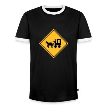 Warning - horse-drawn carriage - 2 Color Vector - Men's Ringer Shirt - black/white - Front - AI Model Female 172 light (172cm) & AI Model Male 178 light (178cm)