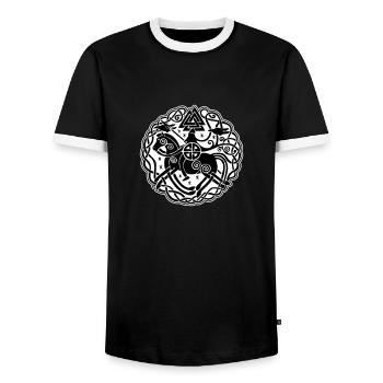 Odin auf Sleipnir mit Hugin und Munin 2C - Männer Kontrast-T-Shirt - Schwarz/Weiß - Vorne - AI Model Female 172 light (172cm) & AI Model Male 178 light (178cm)