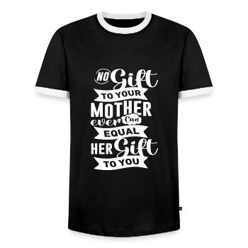 No Gift To Your Mother... - Men's Ringer Shirt - black/white - Front - AI Model Female 172 light (172cm) & AI Model Male 178 light (178cm)