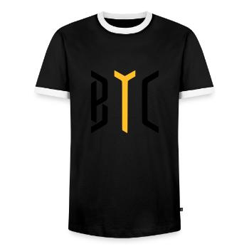BITCOIN / BTC / CRYPTOCURRENCIES / CRYPTOS - Männer Kontrast-T-Shirt - Schwarz/Weiß - Vorne - AI Model Female 172 light (172cm) & AI Model Male 178 light (178cm)