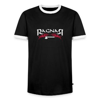 Ragnar_1 - Männer Kontrast-T-Shirt - Schwarz/Weiß - Vorne - AI Model Female 172 light (172cm) & AI Model Male 178 light (178cm)