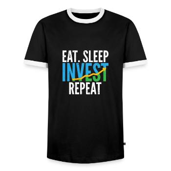 Investment Investor I Trading Eat Sleep Invest - Men's Ringer Shirt - black/white - Front - AI Model Female 172 light (172cm) & AI Model Male 178 light (178cm)
