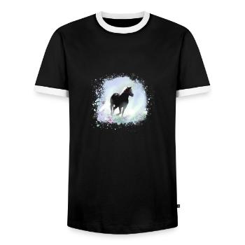 Horse,Haflinger, Graffiti, Painting,Blue,Icelander - Men's Ringer Shirt - black/white - Front - AI Model Female 172 light (172cm) & AI Model Male 178 light (178cm)
