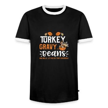 Dinde, sauce, haricots et petits pains,... - T-shirt contrasté Homme - noir/blanc - Devant - AI Model Female 172 light (172cm) & AI Model Male 178 light (178cm)