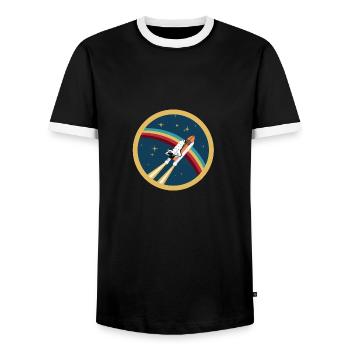 Fantasy Shirt: Space Shuttle, USA, NASA - Men's Ringer Shirt - black/white - Front - AI Model Female 172 light (172cm) & AI Model Male 178 light (178cm)