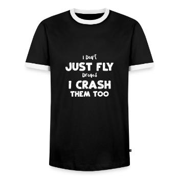 Je ne fais pas que piloter des drones, je m’écrase... - T-shirt contrasté Homme - noir/blanc - Devant - AI Model Female 172 light (172cm) & AI Model Male 178 light (178cm)