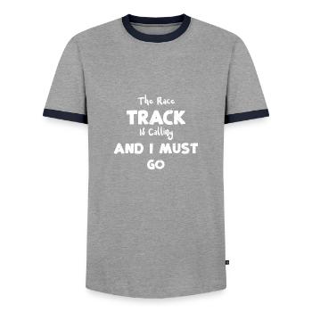 The Race Track Is Calling And I... - Männer Kontrast-T-Shirt - Grau/Navy  - Vorne - AI Model Female 172 light (172cm) & AI Model Male 178 light (178cm)