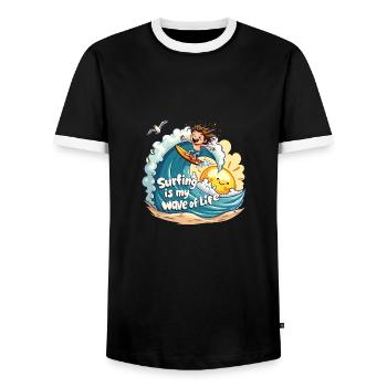 Surfing is My Wave of Life – Surfer & Ozean - Männer Kontrast-T-Shirt - Schwarz/Weiß - Vorne - AI Model Female 172 light (172cm) & AI Model Male 178 light (178cm)