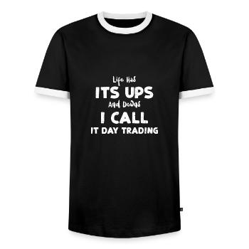 Life Has Its Ups And Downs I Cal... - Men's Ringer Shirt - black/white - Front - AI Model Female 172 light (172cm) & AI Model Male 178 light (178cm)