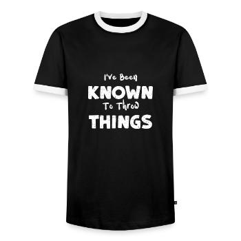 I've Been Known To Throw Things - Men's Ringer Shirt - black/white - Front - AI Model Female 172 light (172cm) & AI Model Male 178 light (178cm)