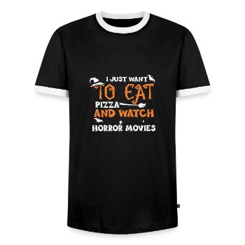 I Just Want To Eat Pizza And Wat... - Men's Ringer Shirt - black/white - Front - AI Model Female 172 light (172cm) & AI Model Male 178 light (178cm)